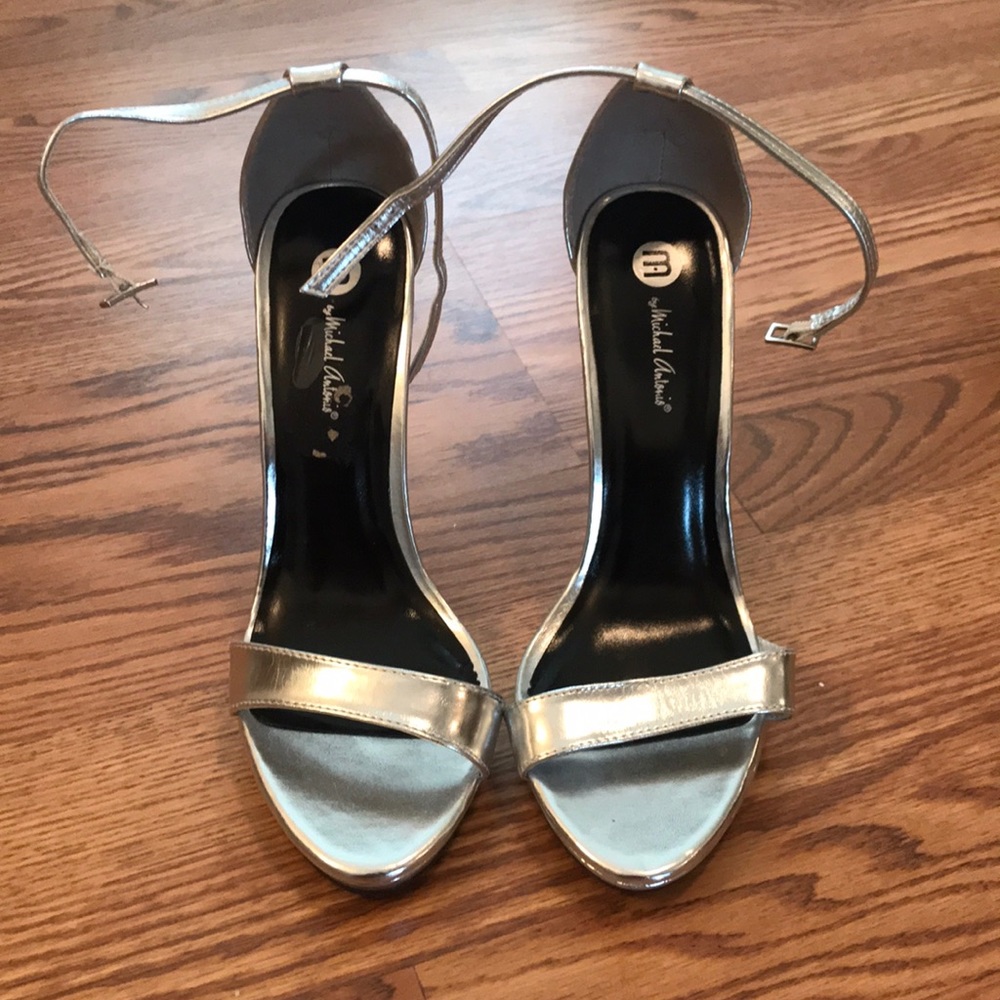 Silver ankle strap heels